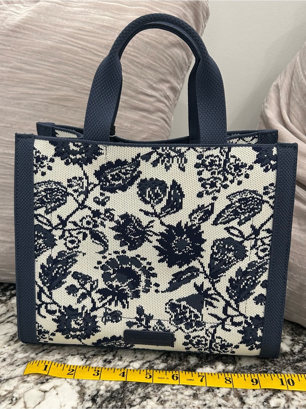 ANTONIO MELANI Navy and Cream Floral Tote
